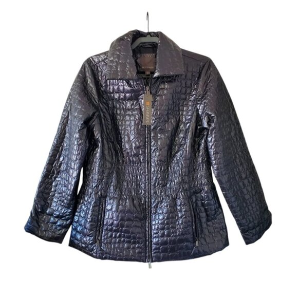 NWT Spanner Gun Metal Sci-Fi Cyberpunk Quilted Moto Zip Metallic Jacket L - Picture 2 of 7
